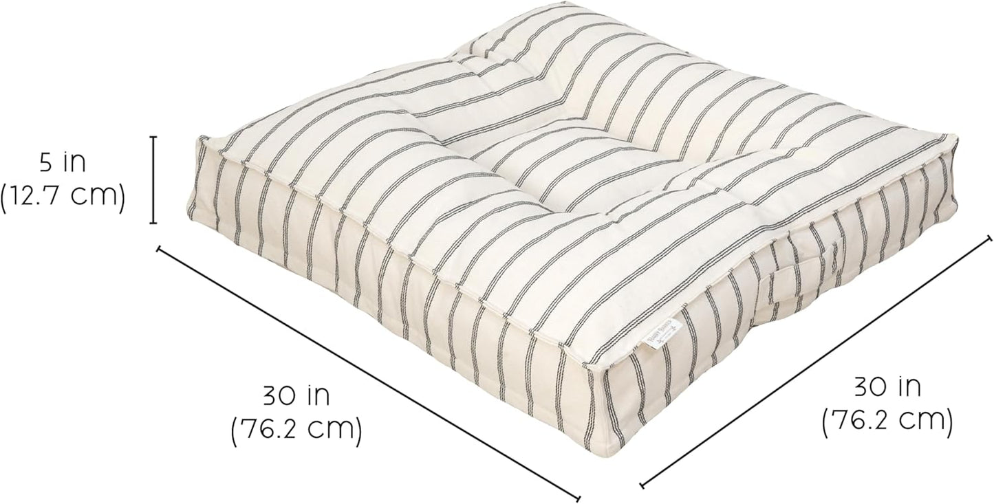 Harry Barker Striped Pillow Dog Bed, Luxury Washable Pet Bed with Recycled Fill, Soft Square Cushion Bed for Medium Dogs & Cats, Cream & Black