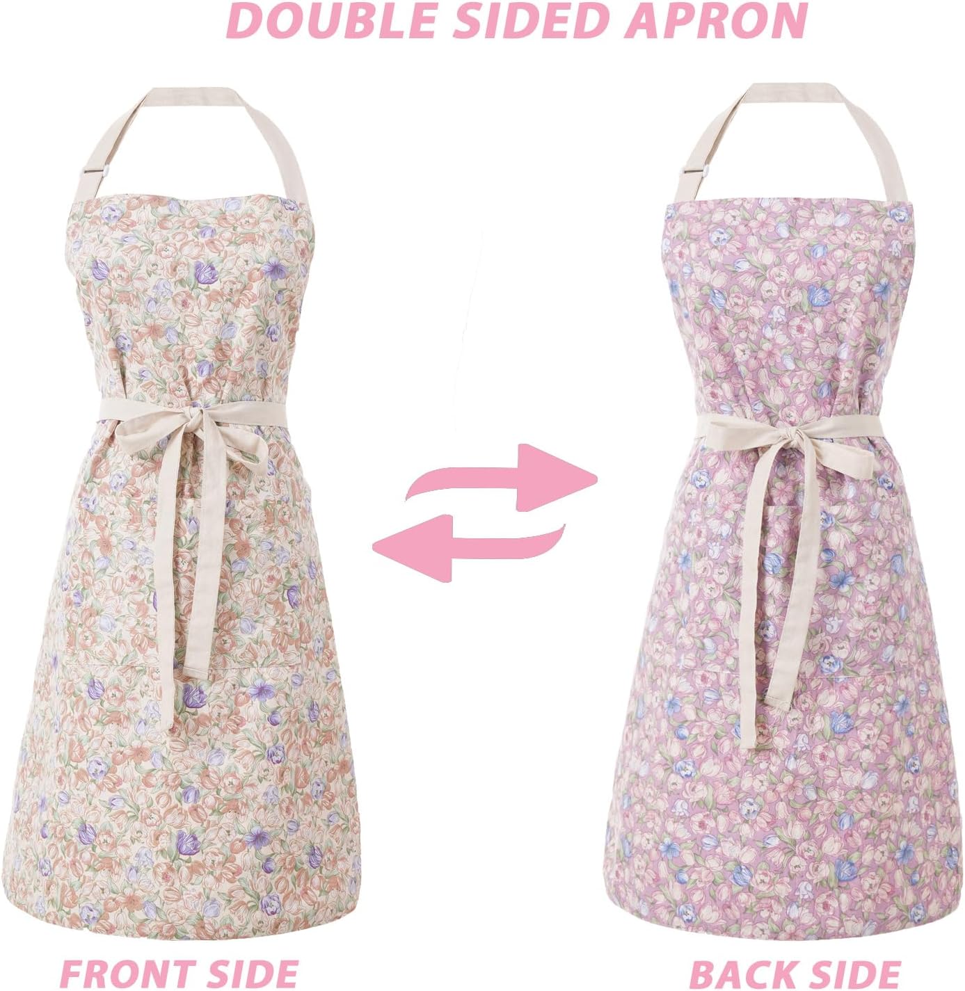 Kitchen Aprons for Women with 2 Pockets,Double Sided Vintage Adjustable Apron for Gardening Cooking Arting Painting