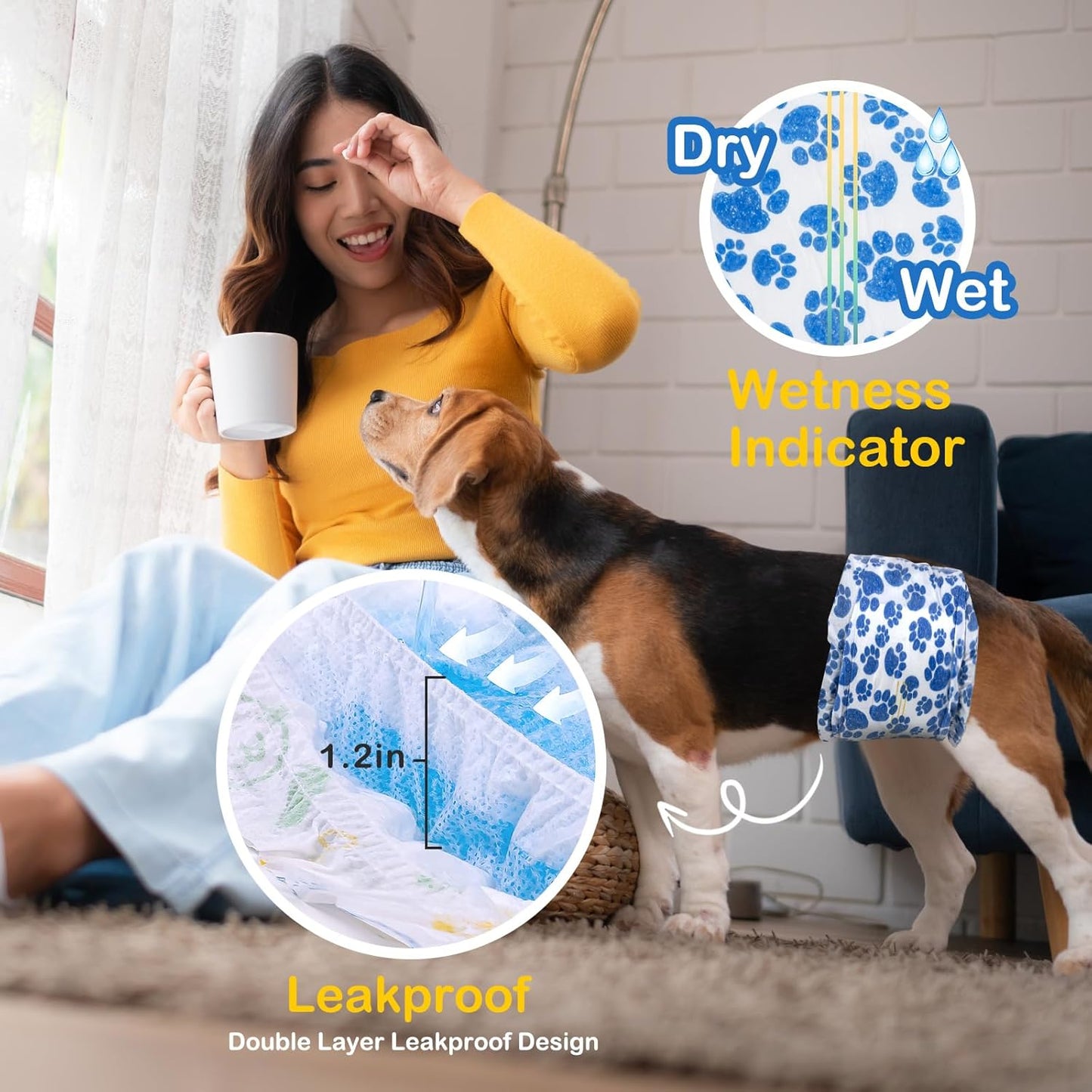Dono Dog Diapers Male, Disposable Male Dog Wraps 60ct, Ultra Absorbent Doggie Diapers, Rapid-Dry Leak-Proof Puppy Diapers, Wetness Indicator Excitable Urination Incontinence, Small