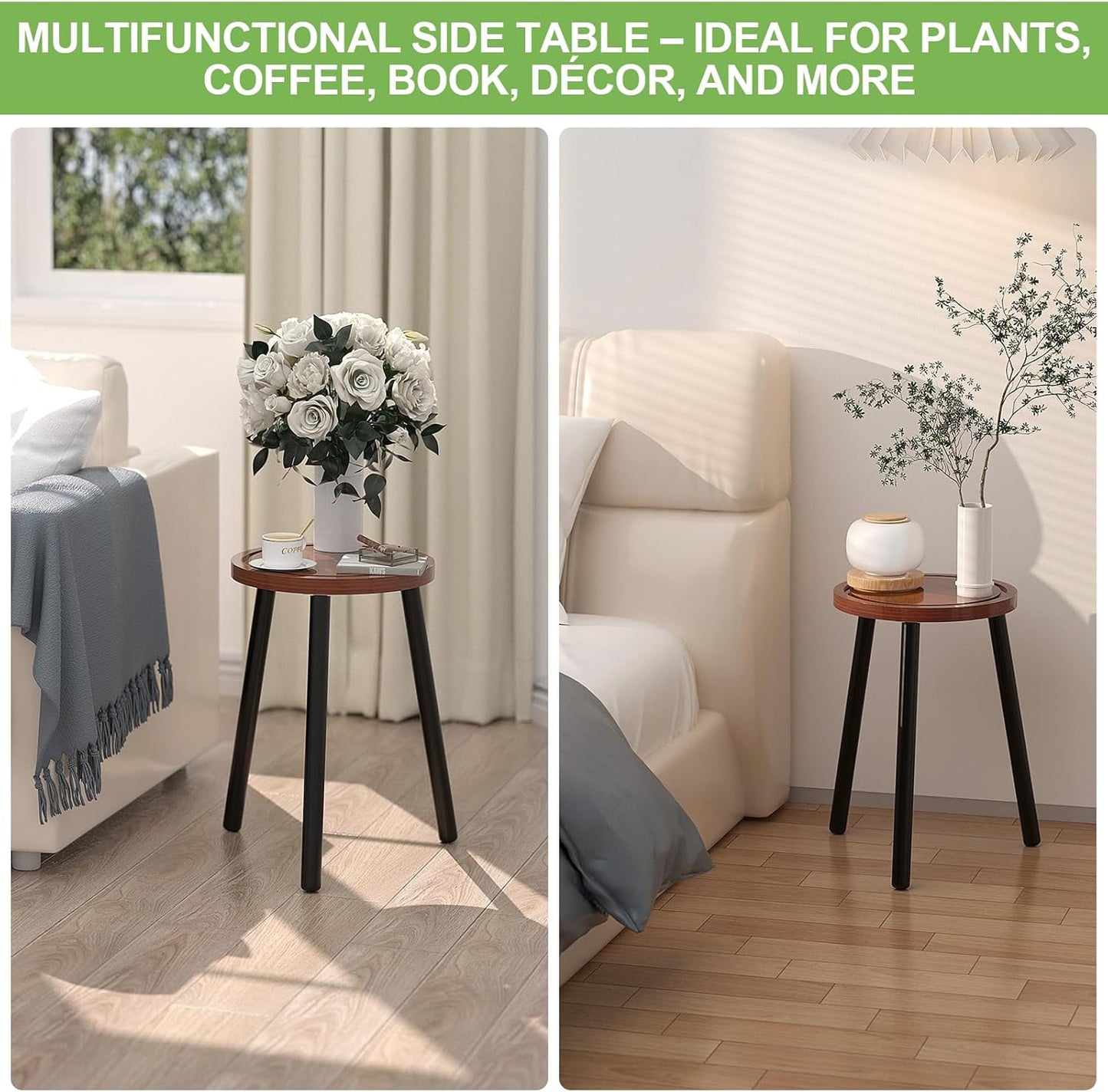 2-Pack Wood Plant Stands Indoor, 16.7" Tall Plant Stand Outdoor Mid-Century Plant Stool, Single Plant Table Modern Small Round Side/End Table for Living Room, Balcony, Office(Brown)