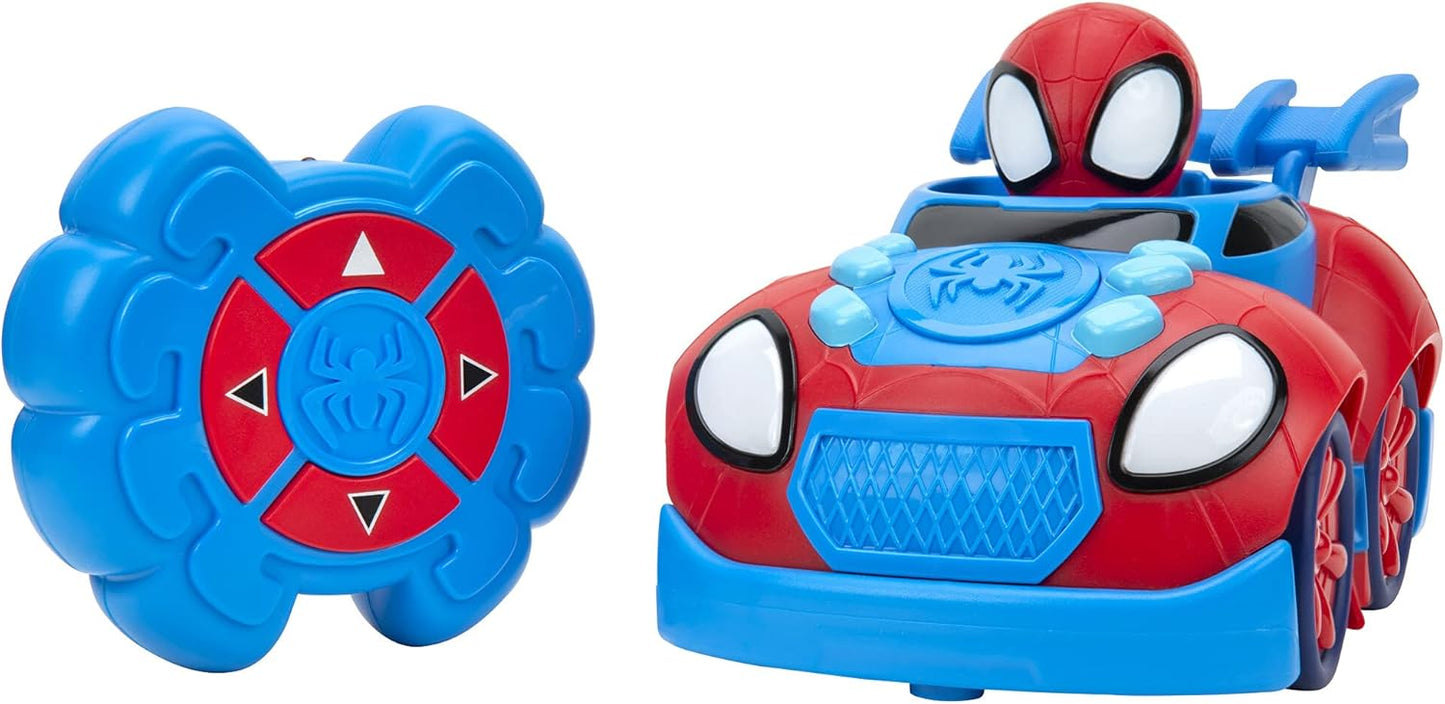 Jazwares Marvel Spidey and His Amazing Friends Web Crawler RC - Remote-Controlled Vehicle - Features Built-in Super Hero with 4 Controller Functions, Blue & Red