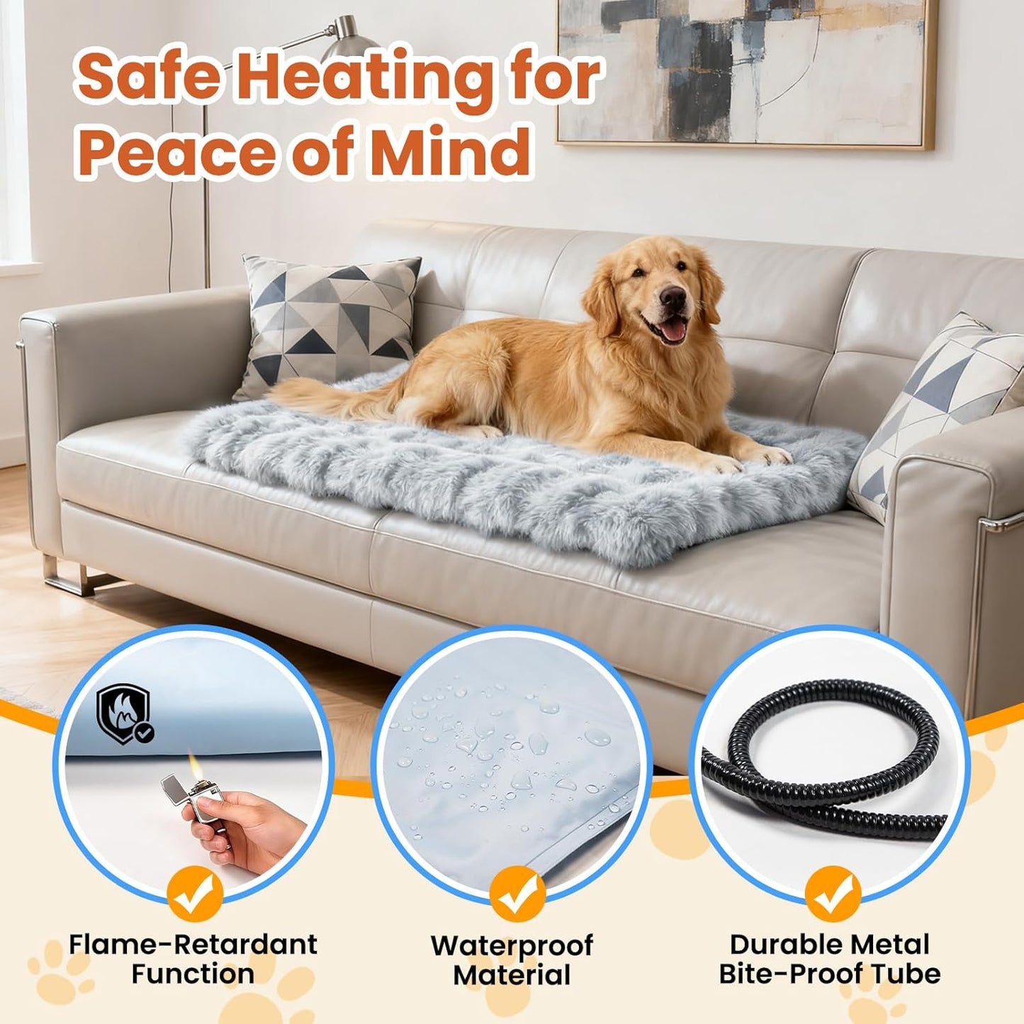 Dog Heating Pad, Heated Dog Cat Bed with Smart Thermostat, 12 Temp Levels & 0-12H Timer, Large Pet Heating Pad with Plush Fleece Cover, Waterproof & Chew Resistant, 34x24in