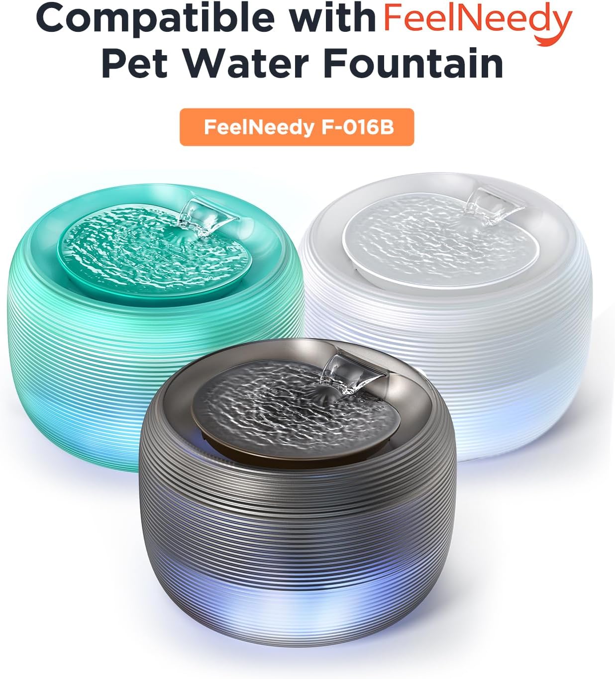 FEELNEEDY Cat Water Fountain & 6 Pack Pump Filter Sponges Replacement, Pet Water Fountain for 84 fl oz/2.5L Cat Water Fountain (F-016B)