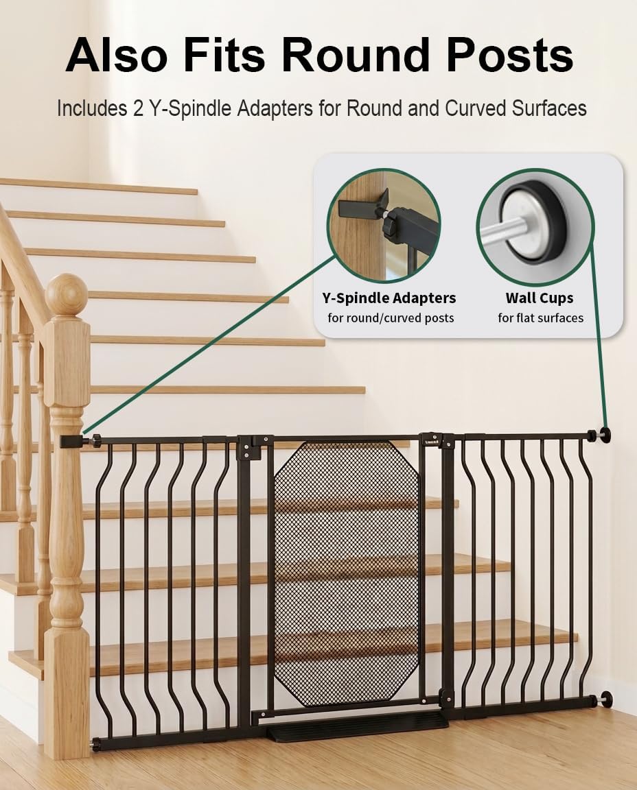 29.5-48" Baby Gate for Stairs, Pressure Mount No Drill, Lift to Unlock Child Proof, One-Hand Auto Close Walk Through Pet Dog Gate for Doorways, Fits 4 Different Width Ranges, Black