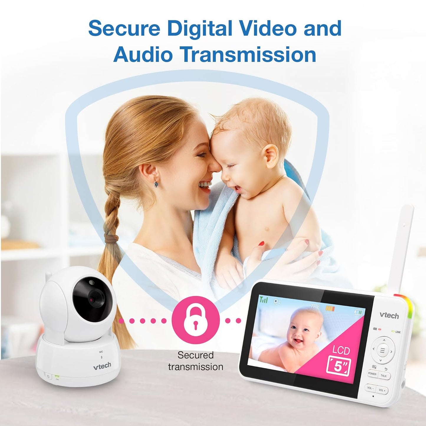 VTech VM924 No WiFi Remote Pan-Tilt-Zoom Video Baby Monitor - 5" LCD Screen, Up to 17Hrs Video/31Hrs Audio Battery, 1000ft Range, Night Vision, Soothing Sounds, Temperature Sensor