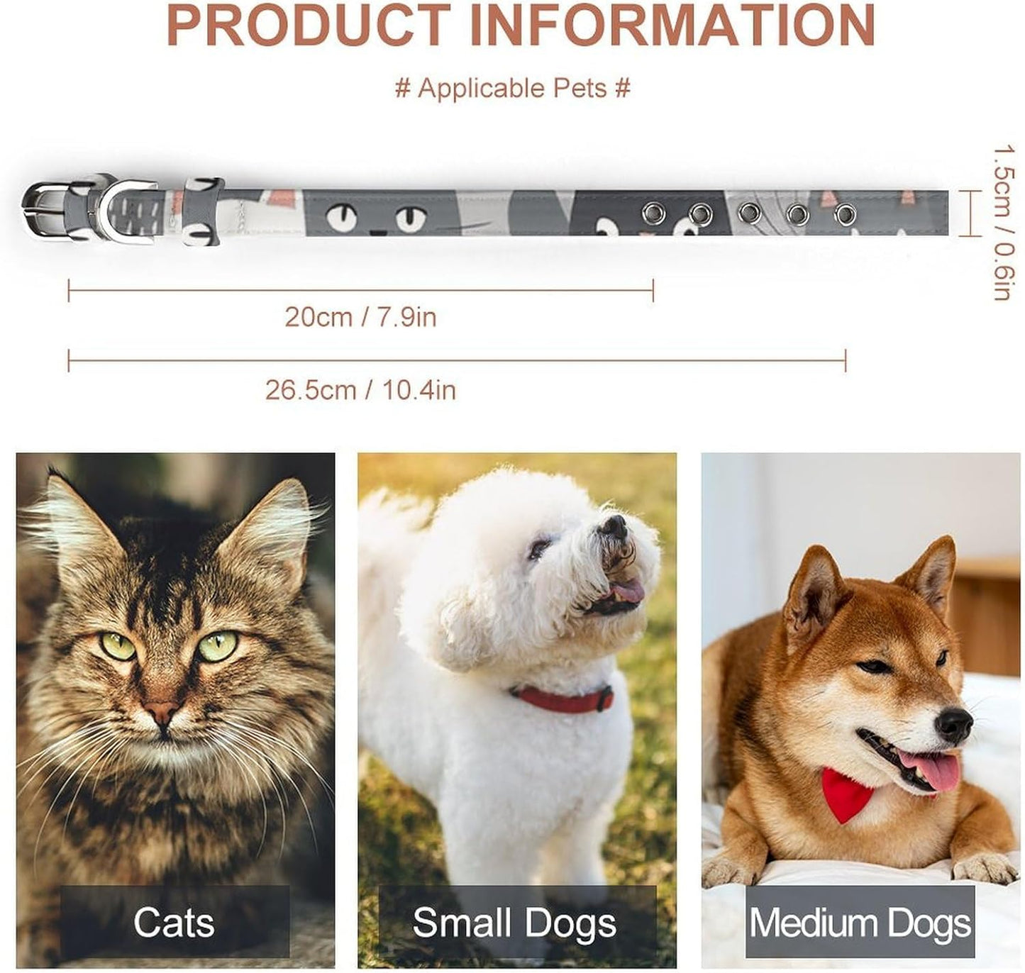 Cute Funny Grey Cats Pattern Dog Collar with Buckle Adjustable Martingale Pet Collars Cute Female Male Puppy Collar Soft Waterproof Cat Collars for Small Medium Dogs