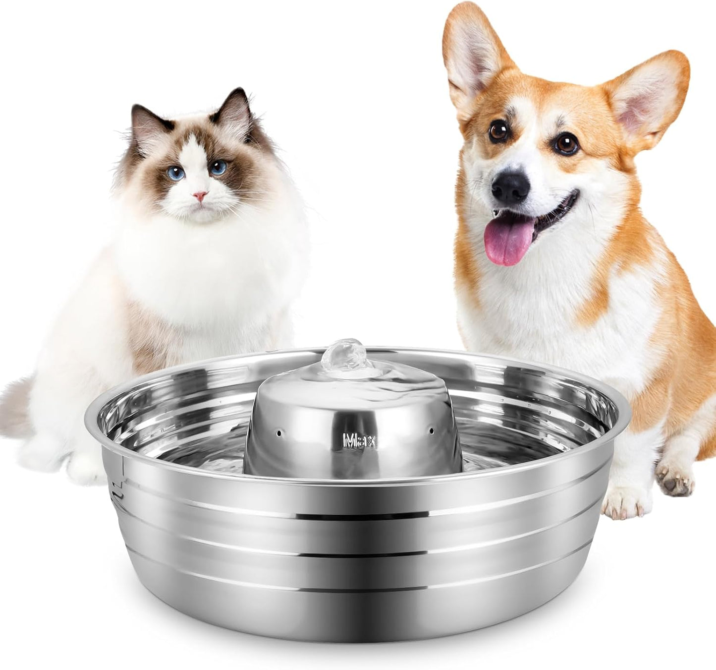 Ofat Home Dog Water Fountain, 128oz/1Gal/3.78L Stainless Steel Pet Water Fountain, Large Dog Water Fountain, Easy to Assemble and Clean with Ultra-Quiet Pump for Cat, Dogs, Multiple Pets
