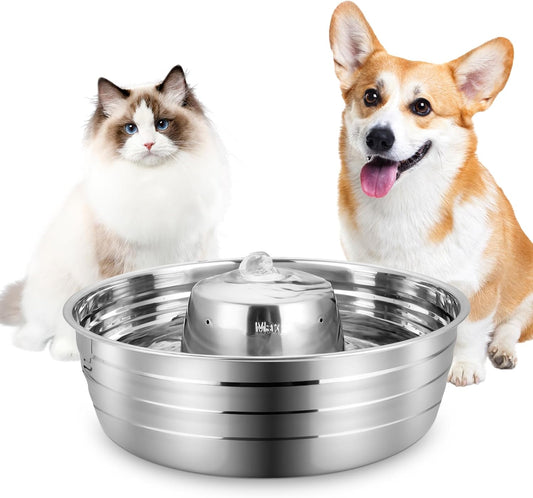 Ofat Home Dog Water Fountain, 128oz/1Gal/3.78L Stainless Steel Pet Water Fountain, Large Dog Water Fountain, Easy to Assemble and Clean with Ultra-Quiet Pump for Cat, Dogs, Multiple Pets