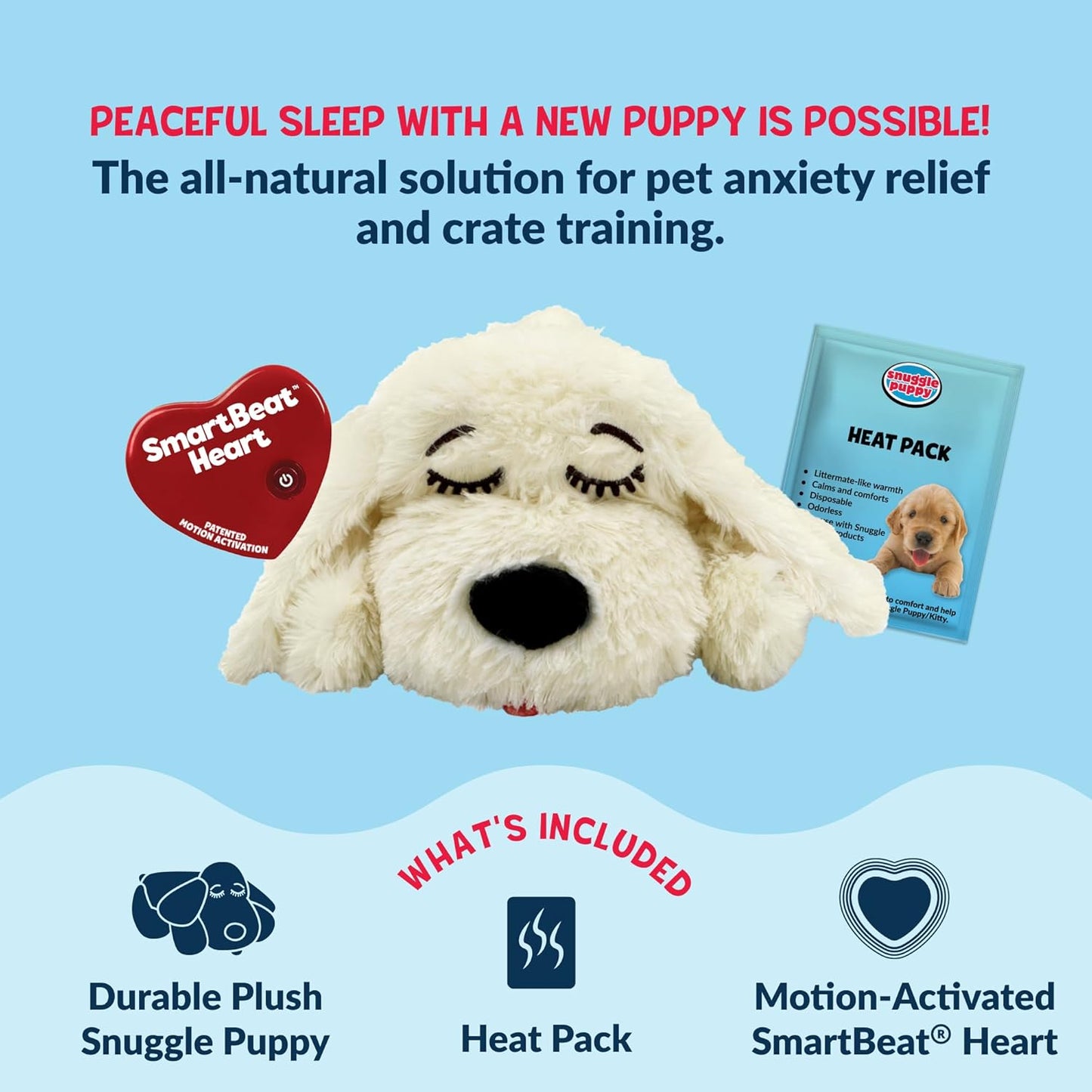 Snuggle Puppy Heartbeat Dog Toy for Puppies, Real-Feel Heartbeat, Calming Sleep Aid and Crate Training Comfort Toy with Heat Pack, Cream Plush Design
