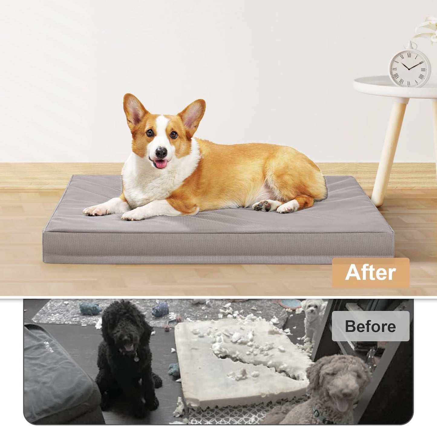 Indestructible Dog Beds for Large Dogs, Orthopedic Memory Foam Pet Bed with Oxford Fabric, Waterproof Outdoor Dog Bed for Kennel with Washable Cover and Non-Slip Bottom, 36''x27'', Grey