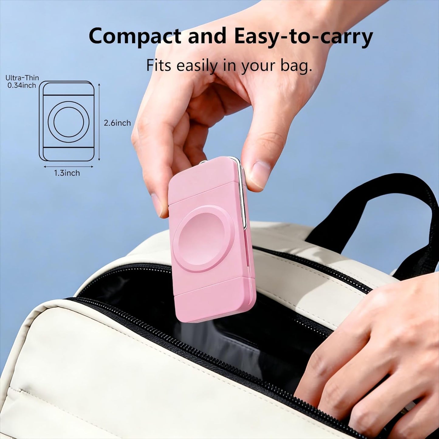 Charger for Apple Watch, Magnetic Portable iwatch Charger, USB C &USB A Fast Wireless Charging Travel Charger for Apple Watch Series 11/10/9/8/7/6/5/4/3/2/1/SE/UItra 2/Ultra,Pink