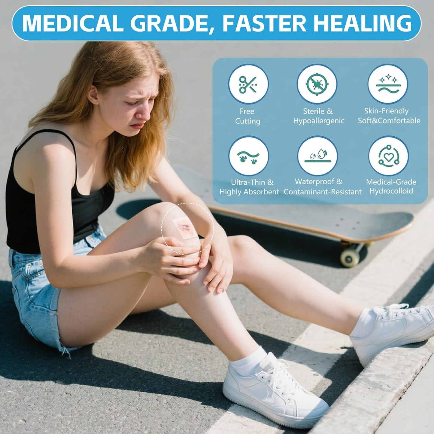 Hydrocolloid Bandages for Wound Care, Medical-Grade Hydrocolloid Roll with Self-Adhesive, Ultra Absorbent, Flexible & Waterproof, Cut-to-Size First Aid Kit Essential (2in*4.8ft)