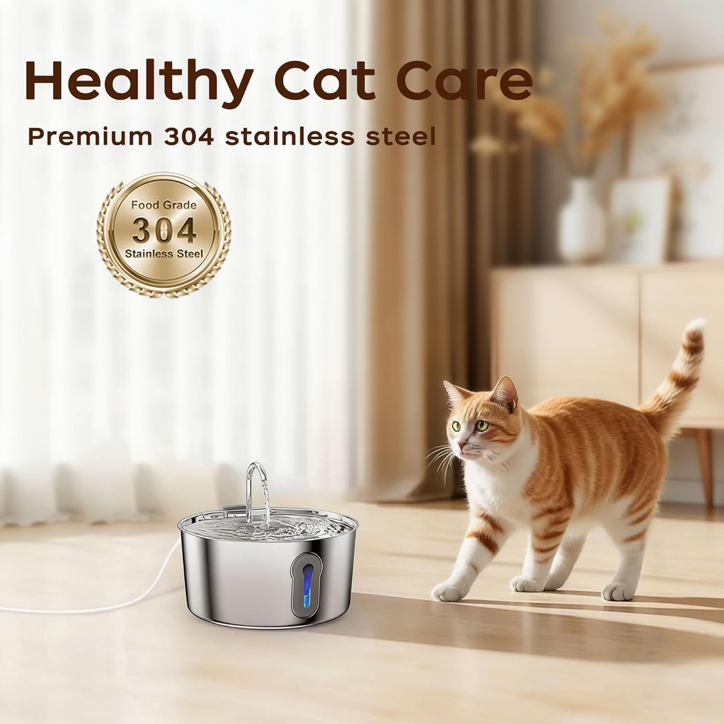4L/135oz Large Cat Water Fountain Advanced 304 Stainless Steel with Detachable Tank, Easy to Clean, Automatic Pet Fountain Quiet Cats Water Dispenser, Dogs (135oz Large Cat Fountain)
