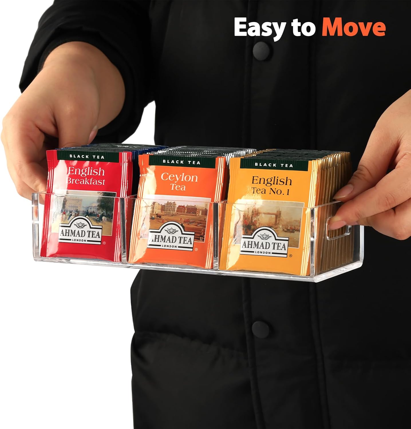 Tea Bag Organizer, Small Clear Tea Bag Holder for Drawer Kitchen Cabinets Pantry Countertops Organizers Storage, BPA-Free Acrylic Coffee Pods, Sugar Packets,Plastic Teabag Bins Home Organizer