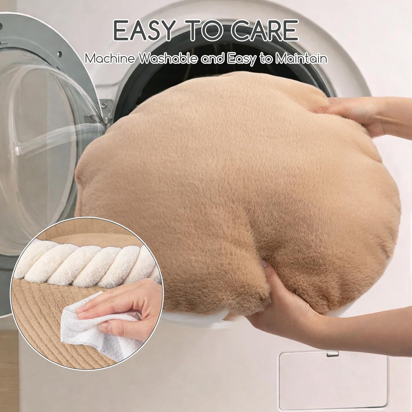 Hollypet Cat Bed for Indoor Cats Kitty Beds, Round Washable Fluffy Small Dog Bed, Soft Cozy Plush Pet Beds for Puppy and Kitten with Non-Slip Bottom (20" Diameter, Oatmeal)