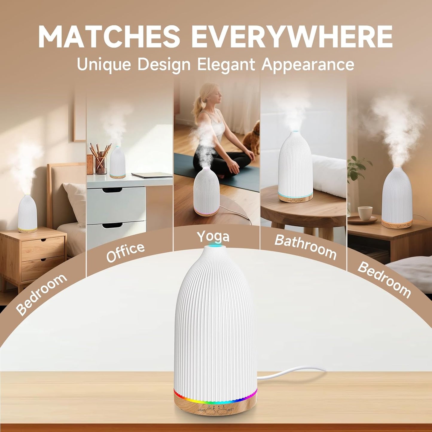URPOWER 100ML Essential Oil Diffusers for Home with 7 LED Color Changing Lights, Timer & Auto-Off Ultrasonic Aromatherapy Diffuser Cool Mist Humidifer Scent Diffuser for Bedroom, Office, Yoga