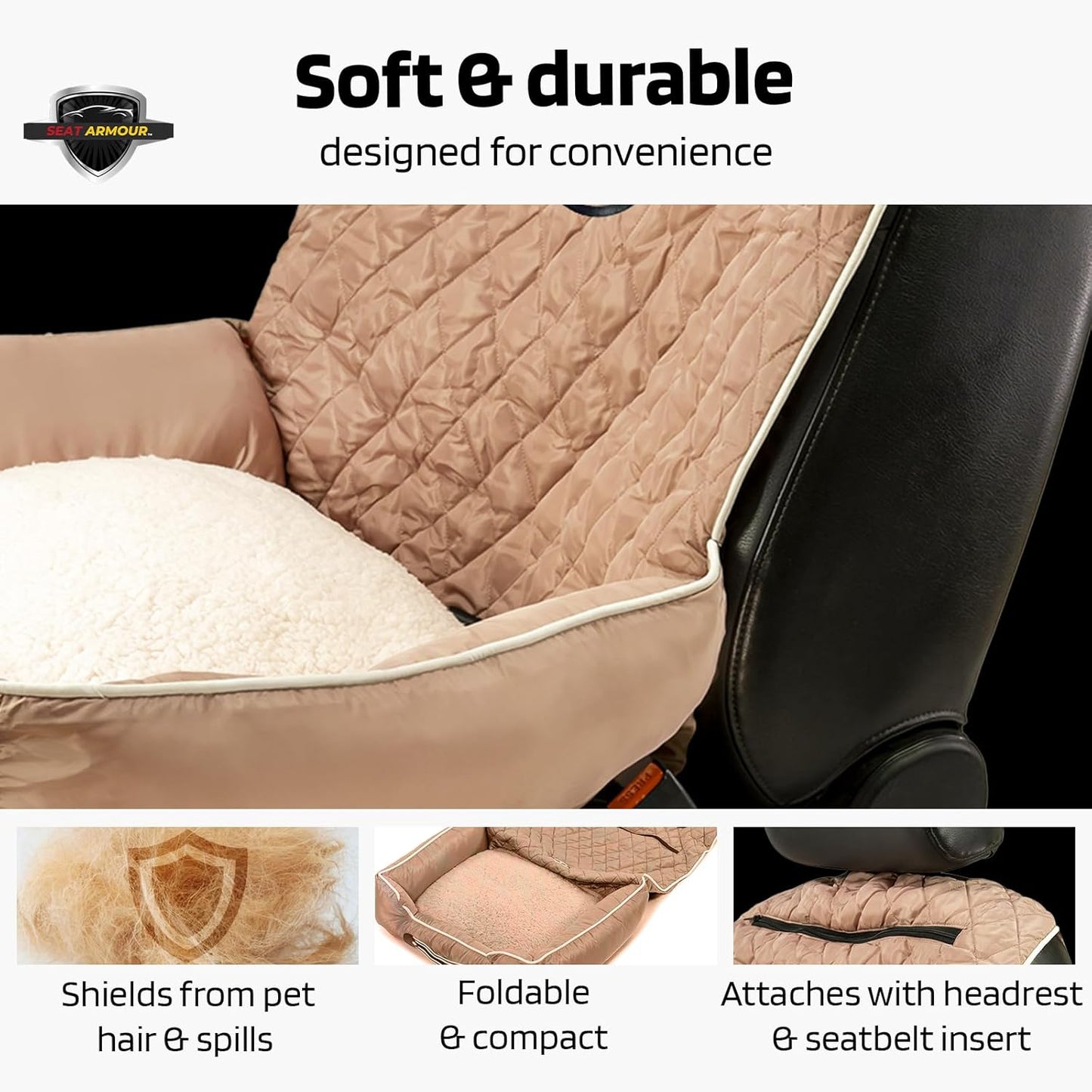 Seat Armour PET2GO101T Pet2Go Tan Car Pet Bed and Seat Cover, 26x20x6, 3.5 lbs