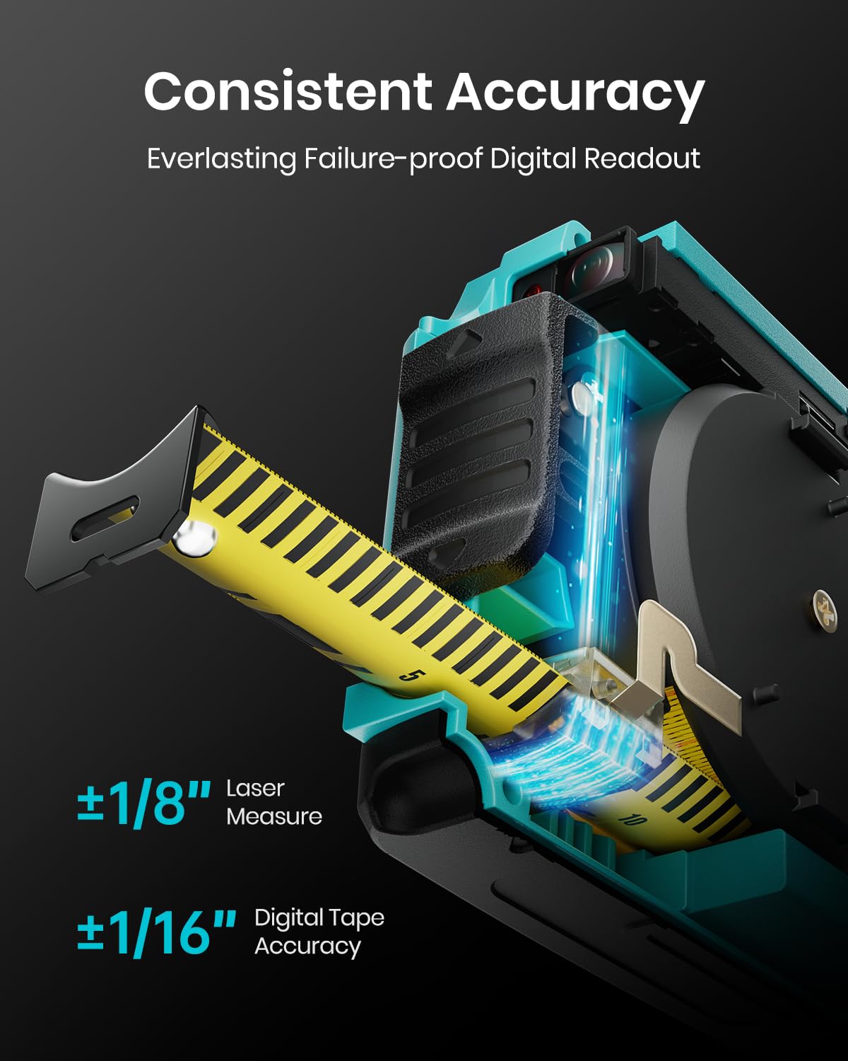 MiLESEEY DT20 Digital Laser Tape Measure,130 FT Laser Measuring Tool,16 FT Easy Read Digital Measuring Tape Retractable Manual-Locking Blade, Rechargeable Measurement Tool, Area/Volume/Pythagorean