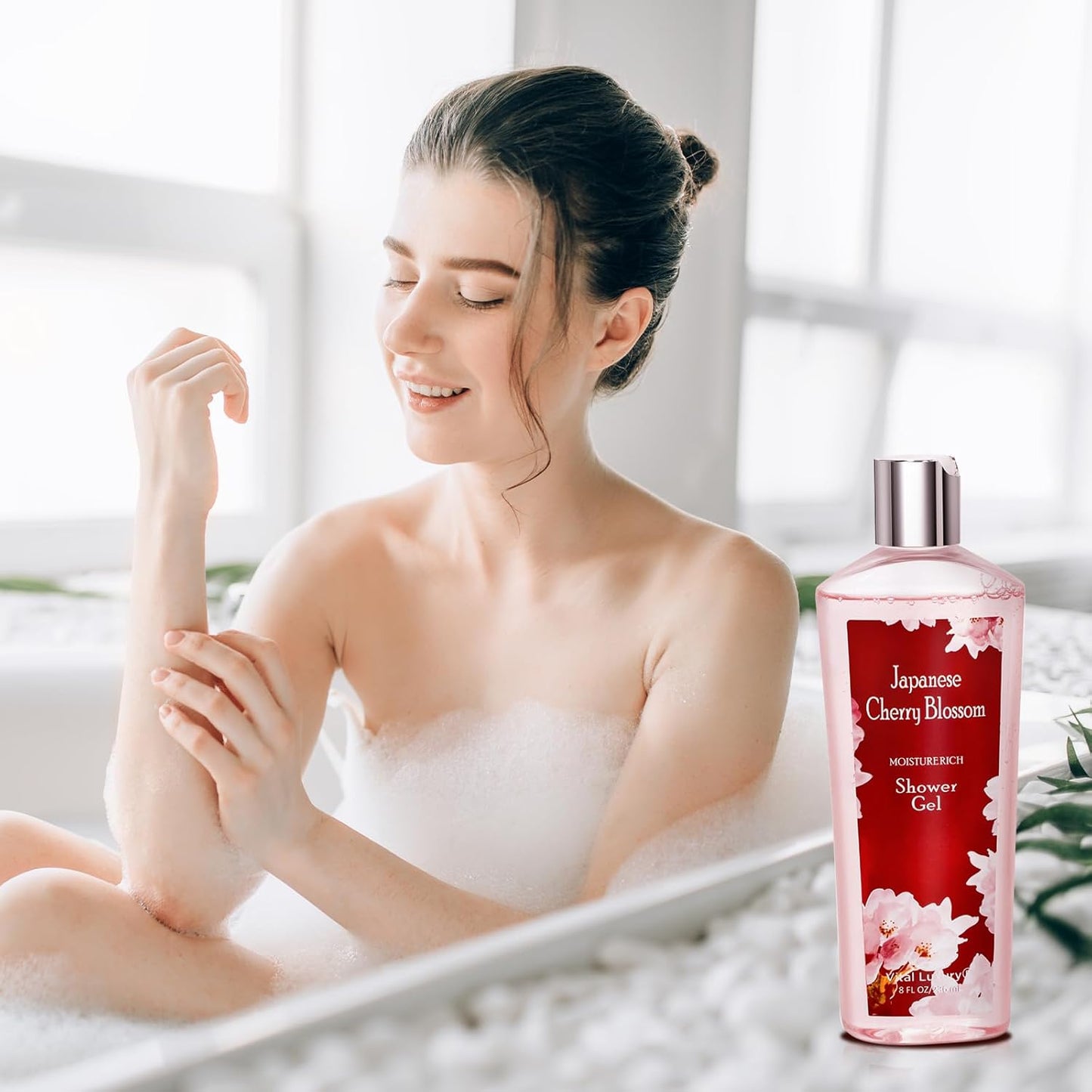 Japanese Cherry Blossom Bath and Body Set Shower Gel and Body Cream - Nourishing and Moisturizing Daily Skincare - 8 fl.oz / 236mL Each, Birthday Anniversary Wedding Gifts for Her and Him