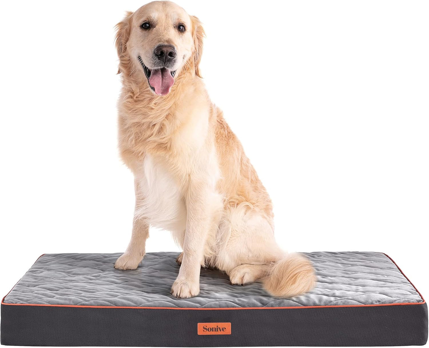 Sonive Extra Large Size Dog & Cat Bed, Egg-Crate Foam Orthopedic Dog Bed, Waterproof Quilted Comfortable Pet Bed Indoor & Outdoor Use, Machine Washable & Removable Cover Non-Slip Grey+Orange