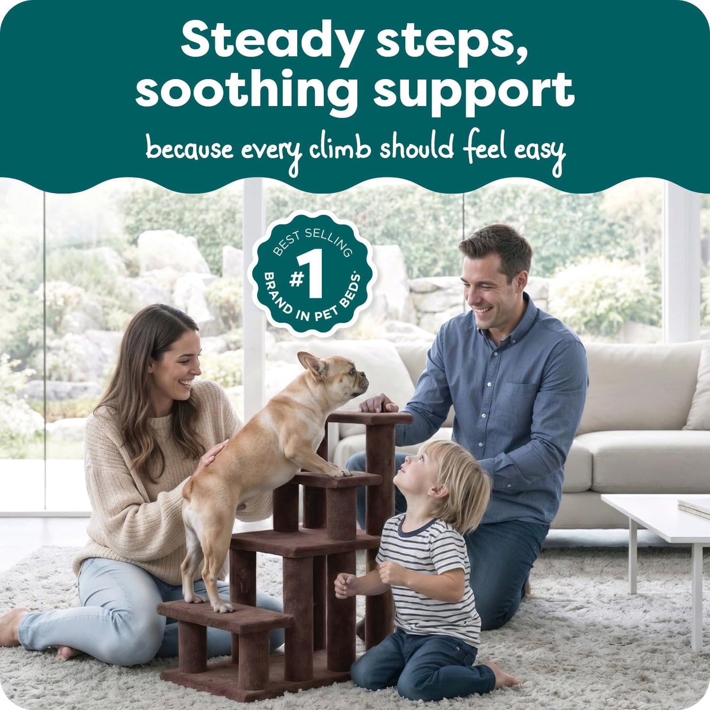 Furhaven Steady Paws Multi-Step Pet Stairs for High Beds & Sofas - Brown, 4-Step