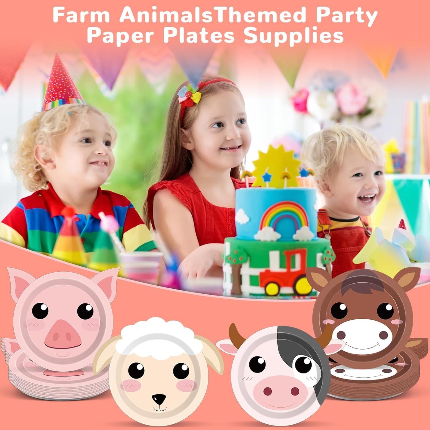 50 Count Farm Animals Party Paper Plates Farm Theme Shaped Disposable Plates Farmhouse Birthday Tableware Animal Cake Supplies for Birthday Baby Shower Farmhouse Fun Barnyard Animals Party Favors
