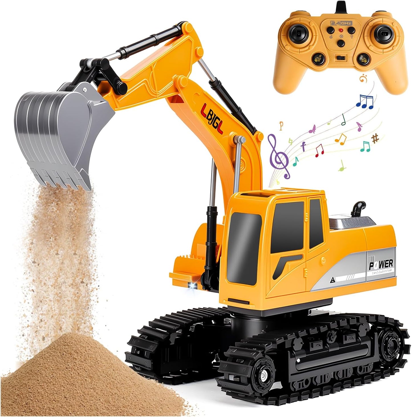 Remote Control Excavator Toy for Boys Kids, 1:24 RC Construction Vehicles with Metal Shovel, Realistic Lights & Sounds, Best Christmas | Birthday Gift for Boys & Girls 3-5 4-7 8-12 12+ Year Old Kids