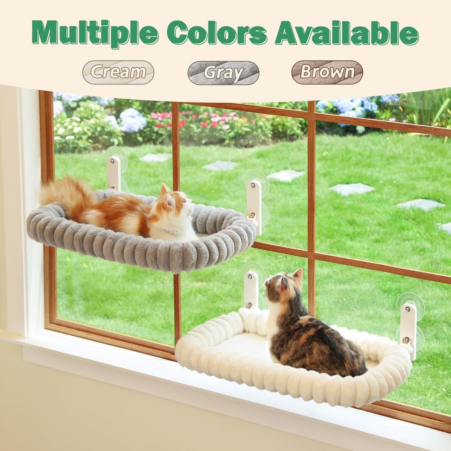 Zakkart SnugCloud Foldable Cat Window Perch - Cordless, Ultra Soft Machine Washable Bed with 4-Sided Bolster, Metal Frame - Window Hammock for Large Cats and Kittens (Cream White, Medium)