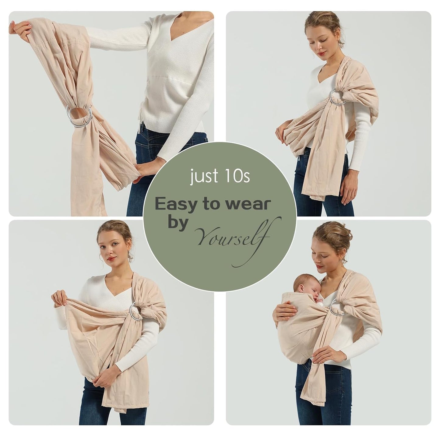 Baby Ring Sling Wrap, Lightweight Baby Carrier Sling Toddler Sling, Cotton Infants Wraps Carrier (7-35 lbs) for Toddlers, Cream
