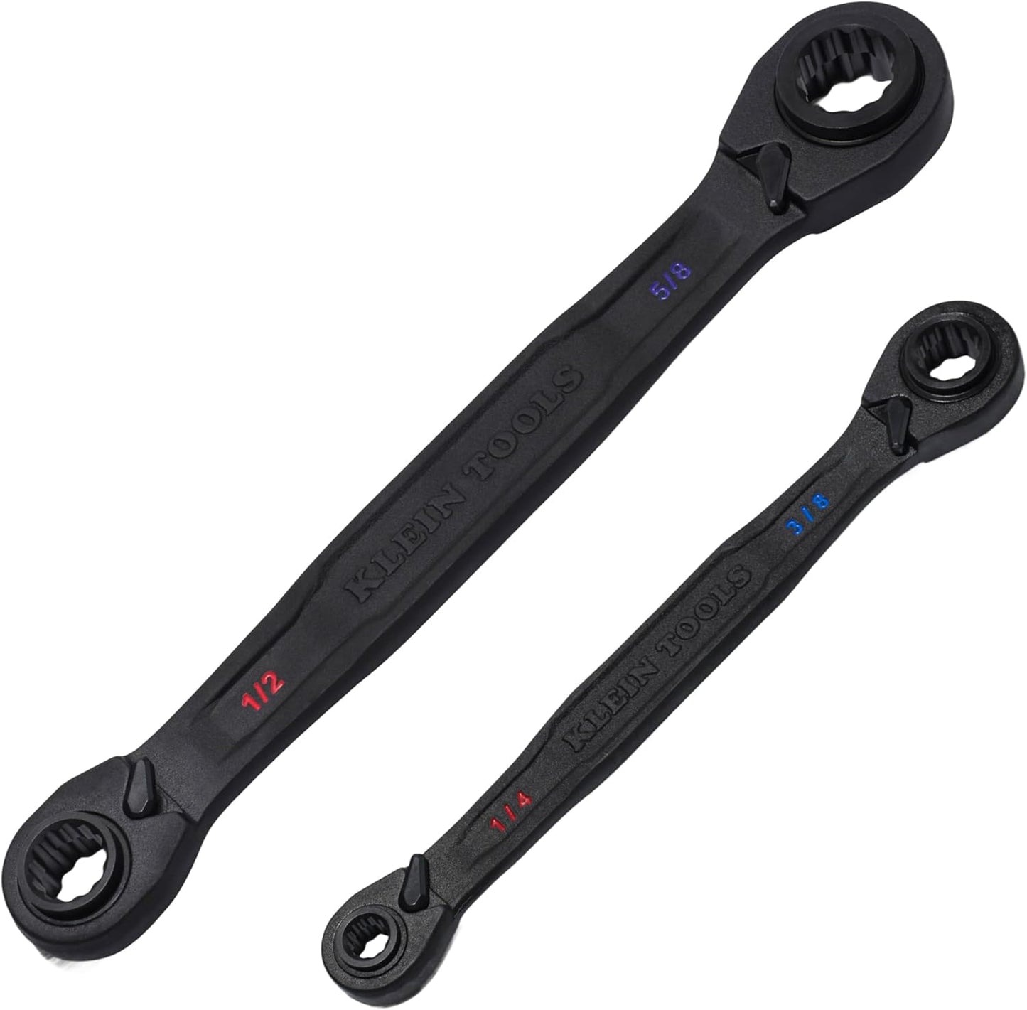 Klein Tools 68216 4-in-1 Reversible Ratcheting Box Wrench Set, Quad Wrench, SAE, 2-Piece, 1/4 to 3/4-Inch, Forged Steel, 90-Tooth