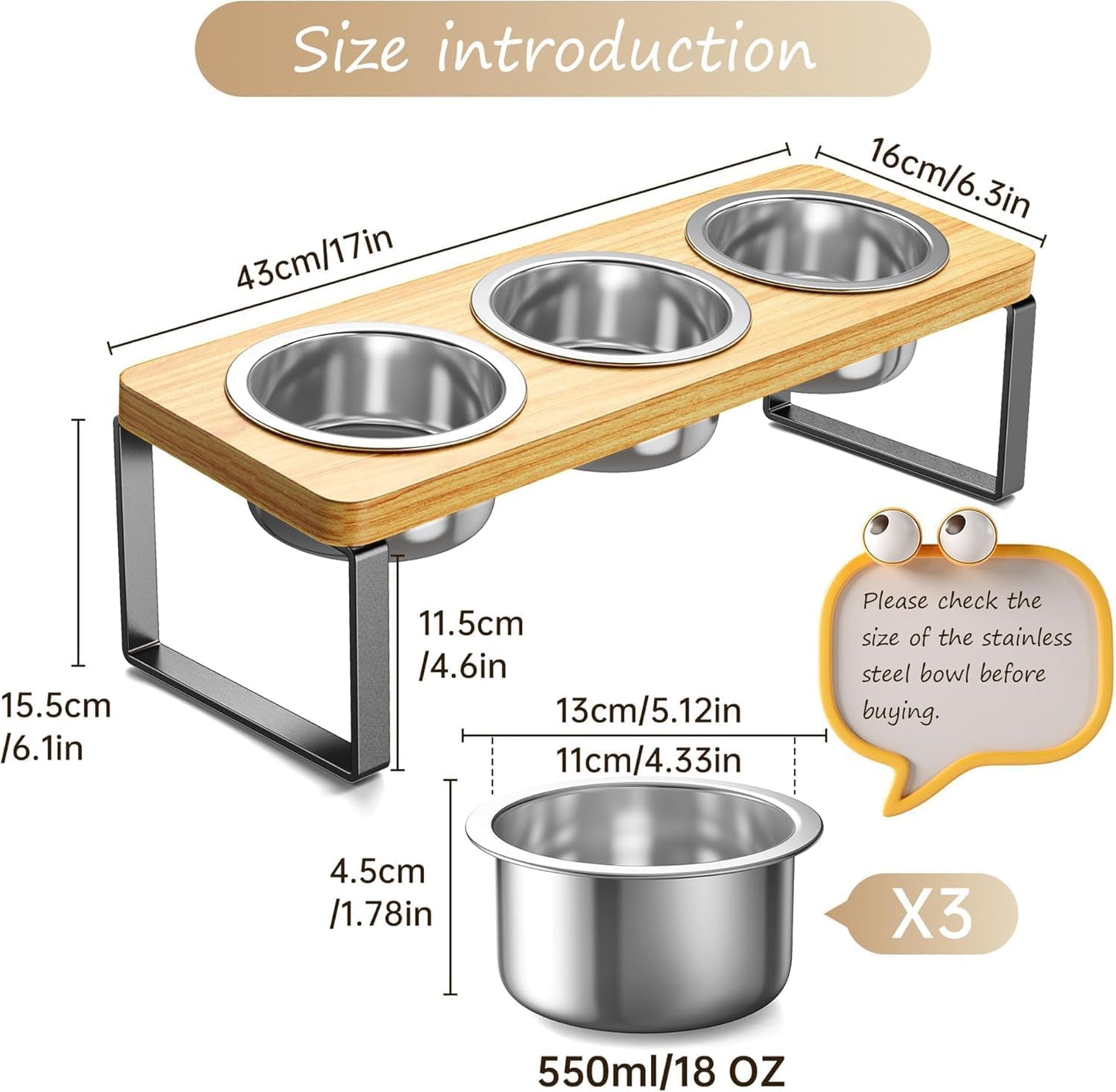 2 Pack Elevated Cat Bowls with 3 Stainless Steel Bowls | 10° Tilted Anti-Vomiting Raised Cat Food Bowl for Small Cats and Puppies Pet Bowl with Stand