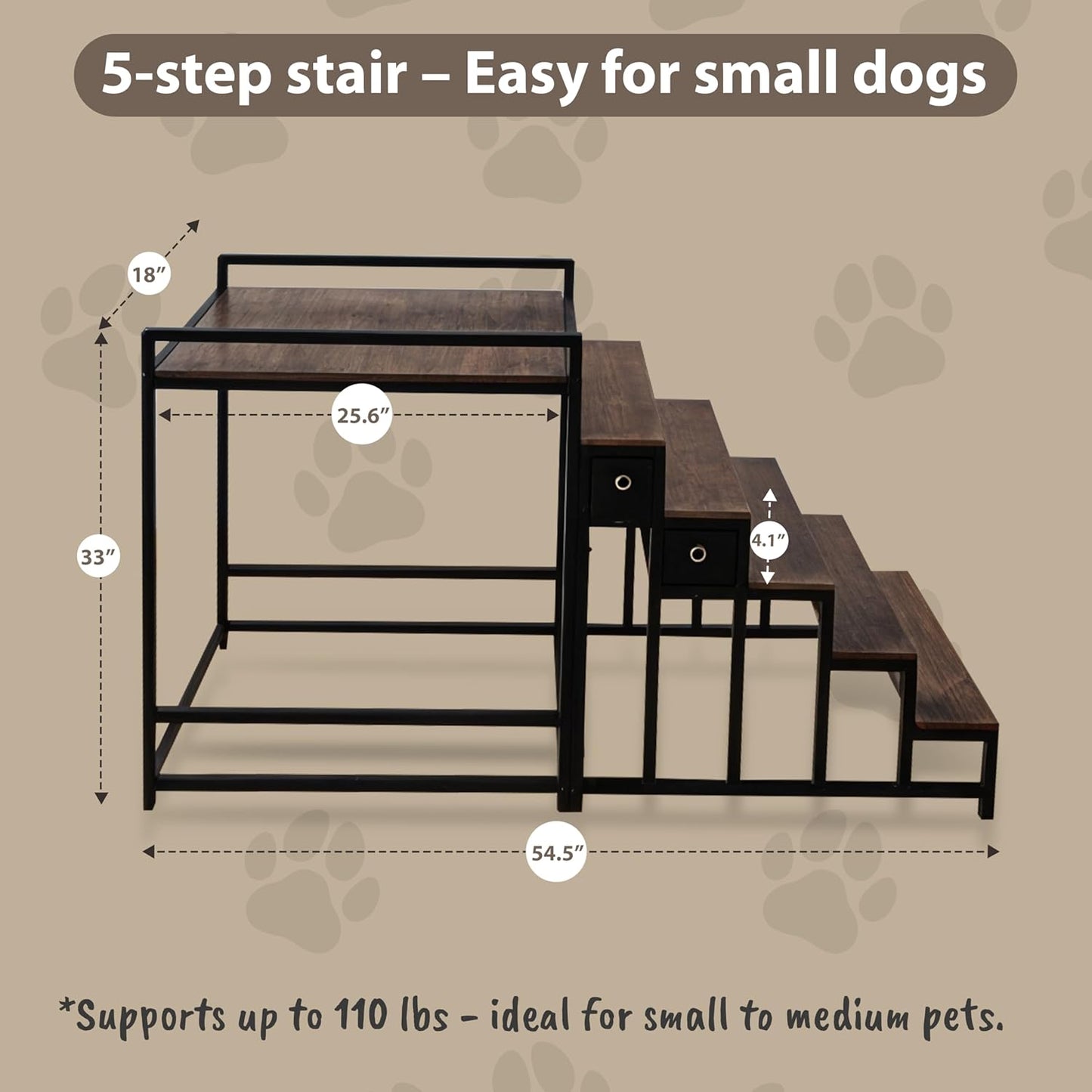 Dog Window Perch with 5 Step Dog Stairs, Dog Stairs with Storage for High Beds & Couches, Safe and Sturdy Structure for Small and Medium Dogs up to 110 lbs. The Ideal Window Seat for Dogs with 33"(H)