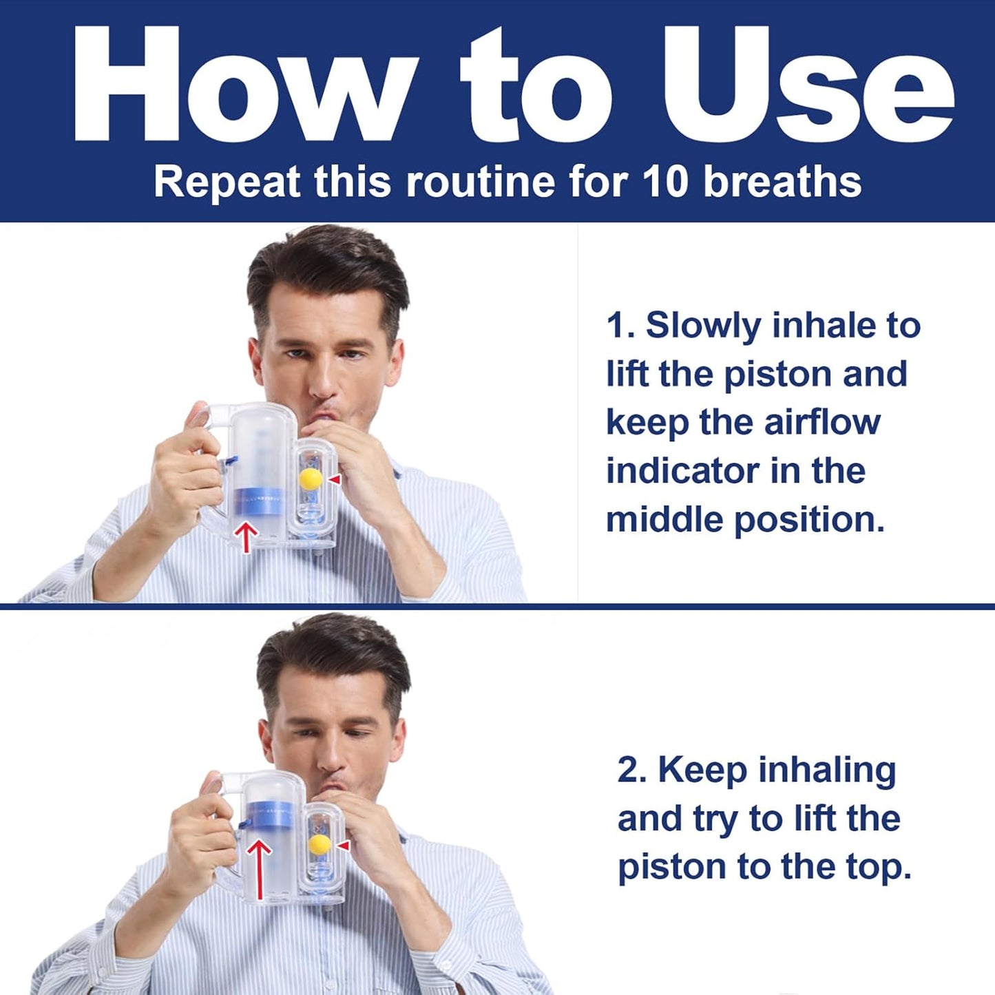 Incentive Spirometer Adult, Breathing Exercise Device for Lungs, 5000ml Capacity for Deep Inhalation, Durable Medical-Grade PC Material | Airflow Indicator for Steady Inhalation Practice