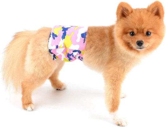 SELMAI Belly Bands for Male Dogs Small Medium Adjustable Washable Doggie Wrap Diapers Leakproof Reusable Comfy Boy Puppy Nappies Absorbent Pads Prevent Licking Fashion Camouflage Design Pink Camo XL