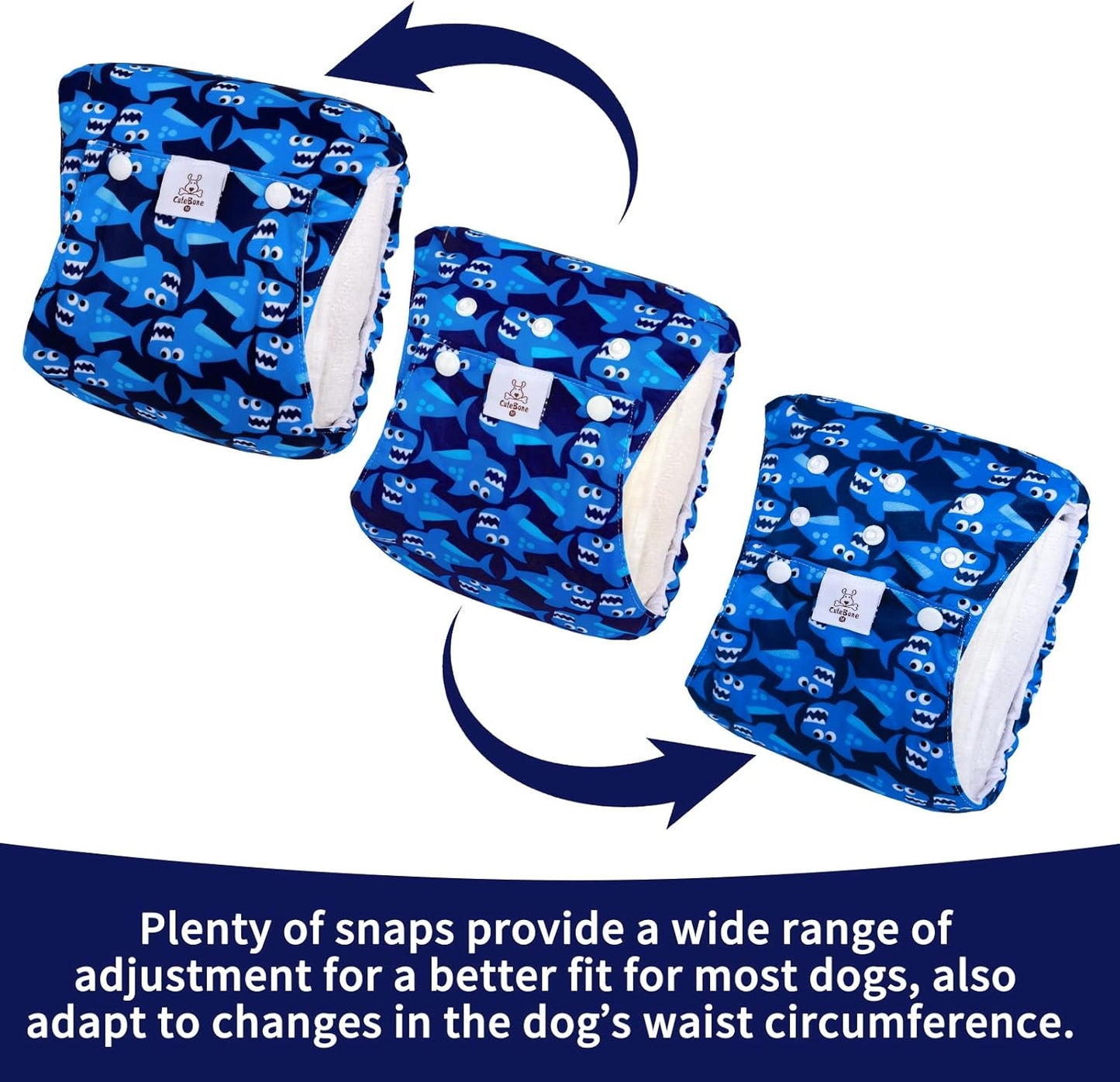 CuteBone Washable Dog Diapers Male with Snaps Reusable 3pcs a Pack Doggie Belly Band for Male Dogs Wraps KDM02S