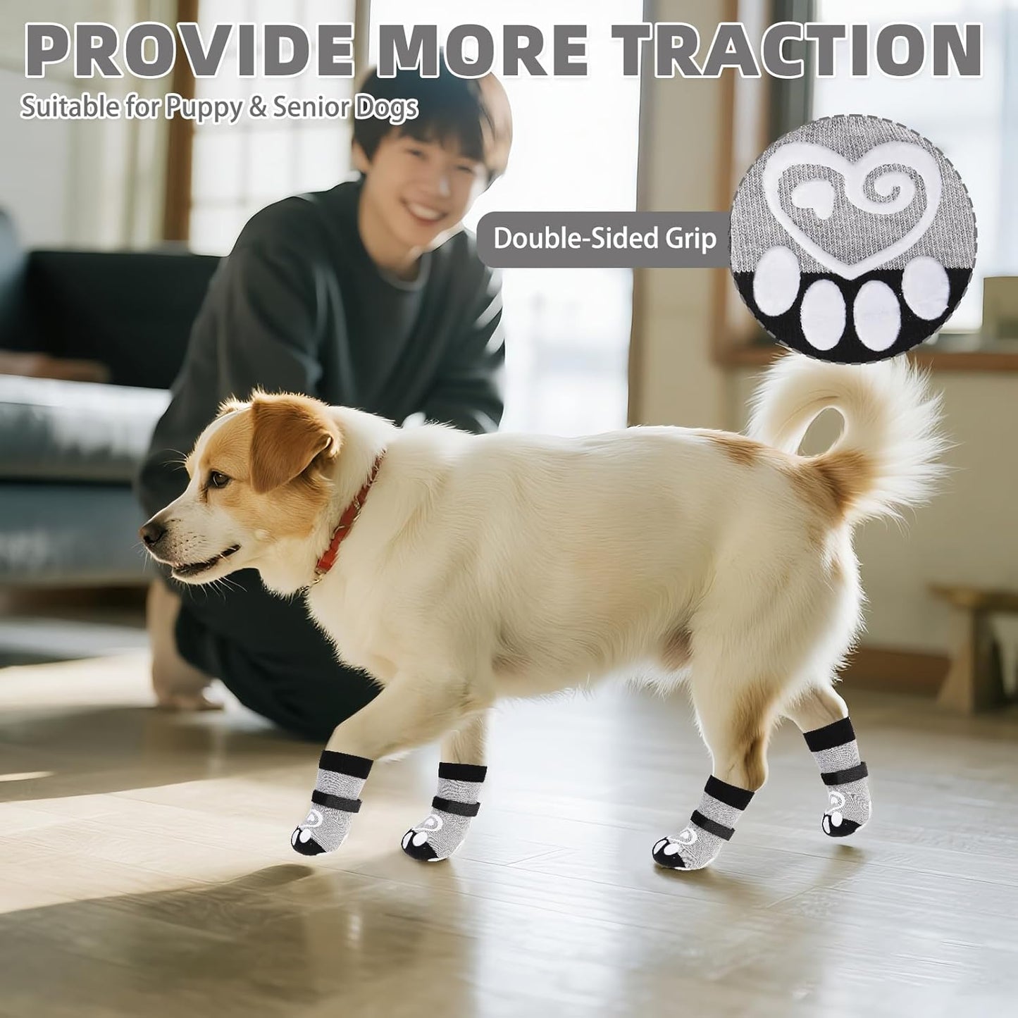 KOOLTAIL Dog Socks for Hot/Cold Pavement to Prevent Licking Paws,Dog Boots&Paw Protector for Hardwood Floors Anti Slip,Traction Control Booties for Small Medium Large Senior Dogs