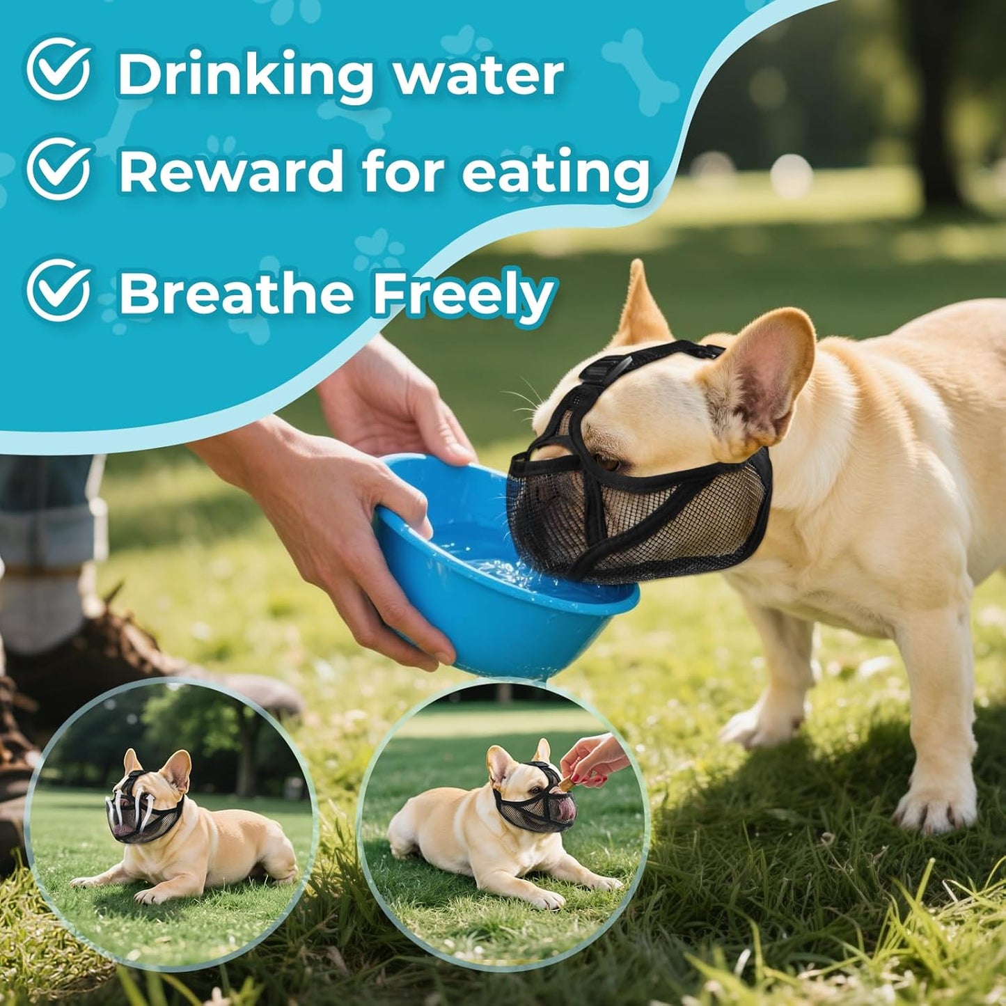 French Bulldog Muzzle with Breathable Open Eye Hole Design, Allows Tongue Extension - Soft Short Snout Dog Muzzle for French Bulldog, Pug, Shih Tzu to Prevent Biting Allow Drink & Feed(XL,Black)