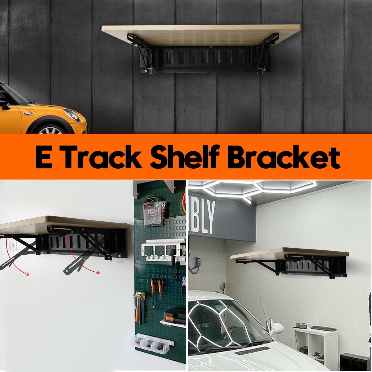 12 Inch Double Fittings E Track Shelf Bracket - Durable Hinged Collapsible Table Brackets - 4 Pack Black Powder Coating E-Track Accessories for etrack Workbench Shelves