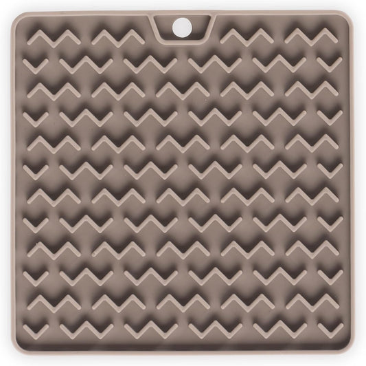 Messy Mutts & Cats Silicone Reversible Interactive Feeding and Licking Mat | 5.5” x 5.5” | Slow Feeder for Boredom & Anxiety | Lick Pad for Cats & Small Dogs | Grey
