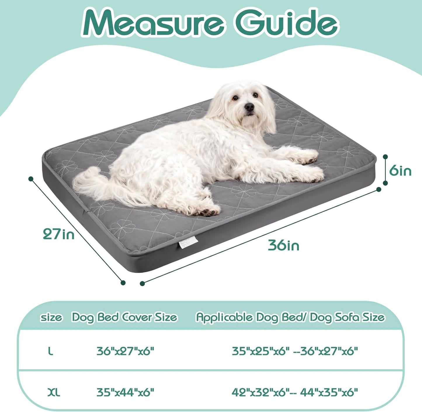 Waterproof Dog Bed Cover Replacement Washable 2 Pack, Soft & Noiseless Quilted Fitted Sheet with Elastic Band, Easy to Clean Dog Bed Sheets Pet Bed Liner for Dog/Cat - 36x27 Inch, Grey, Cover Only