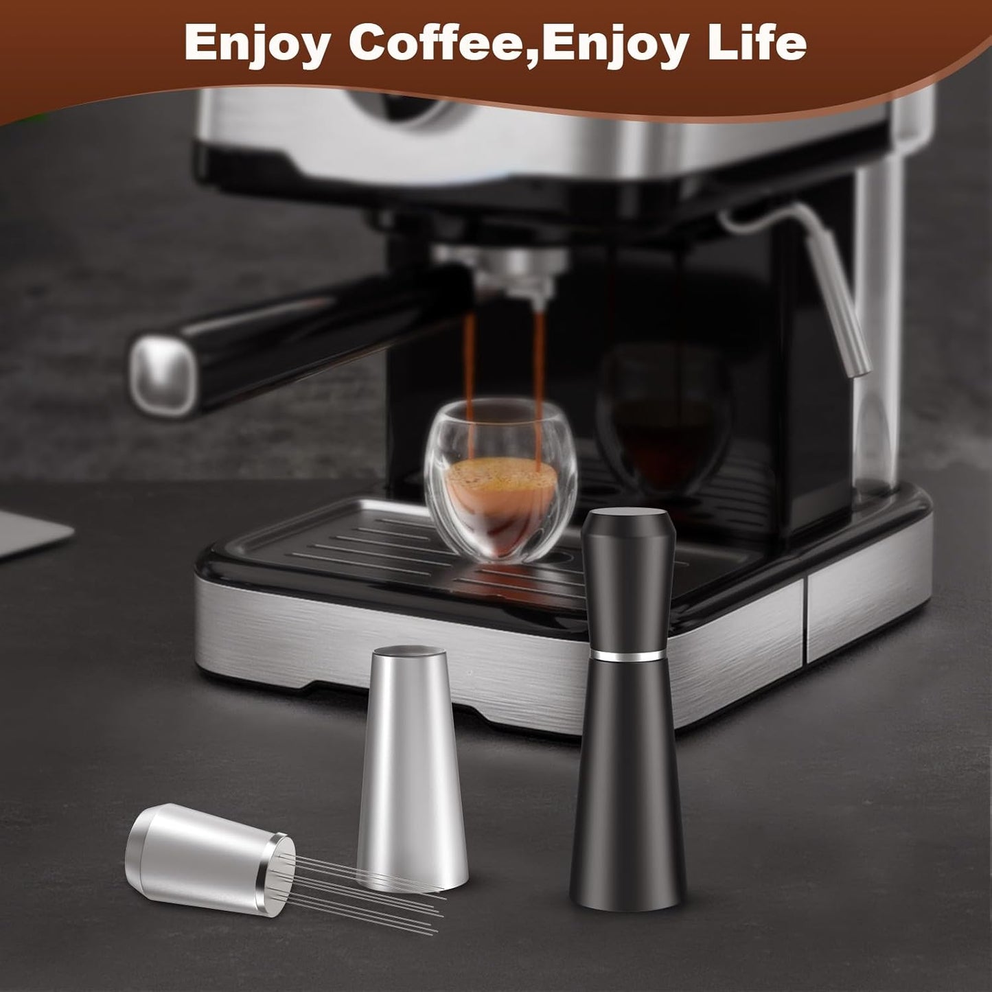WDT Espresso Distribution Tool,Espresso Whisk with 8 Extra 0.35mm 304 Stainless Steel Needles，Espresso Comb Tool for Barista Black Coffee Ground Stirrer