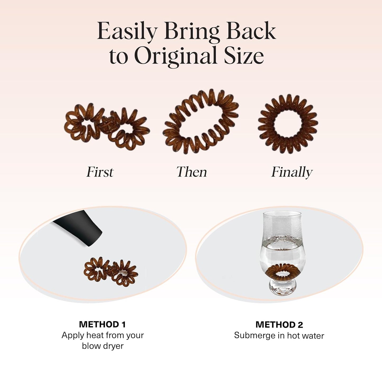 Kitsch Spiral Hair Ties for Women – Coiled Plastic Hair Ties No Damage, Ponytail Holders for Thick and Thin Hair – Creaseless and Dent-Free, Phone Cord Style | Ideal Gifts for Women - Brunette, 8 Pcs