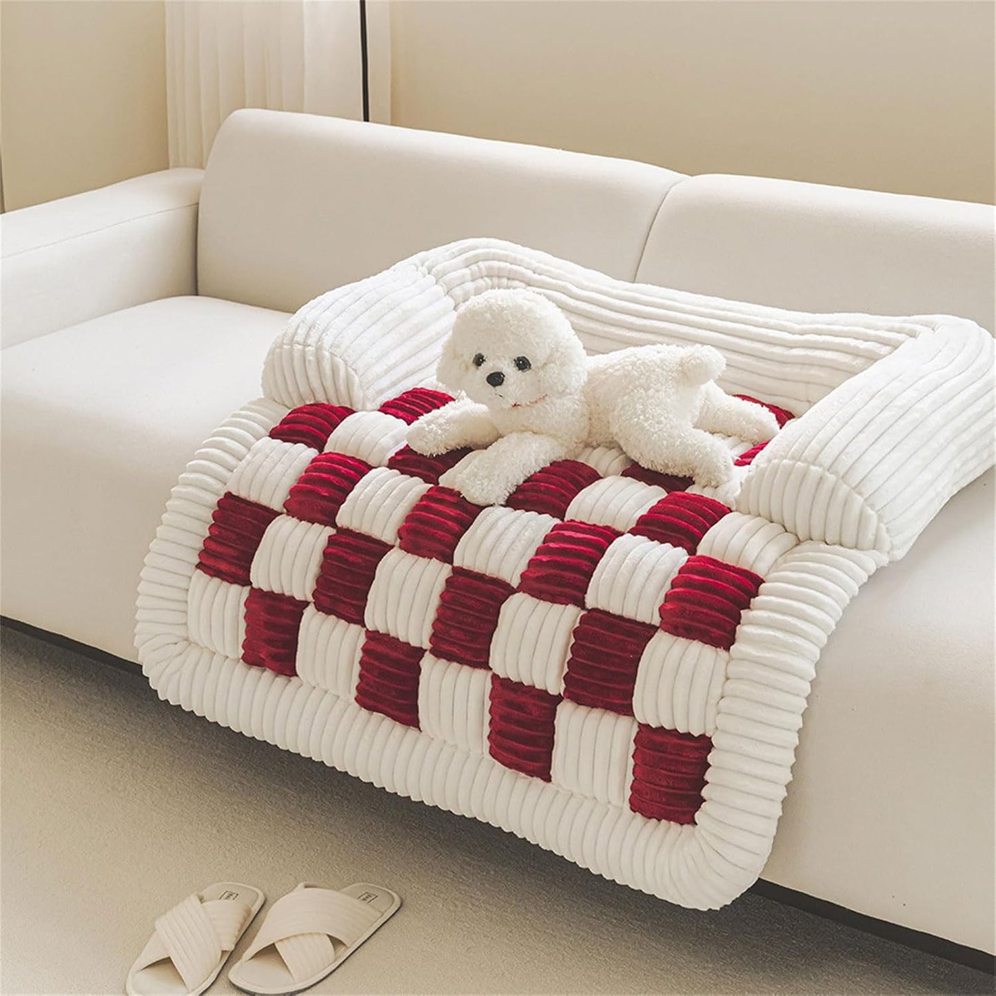 Comfortable Dog Couch Bed with Eggs Shape Foam Side Pillows Removable Covers Nonslip Pet Bedding for Winter Small Sofa Bed