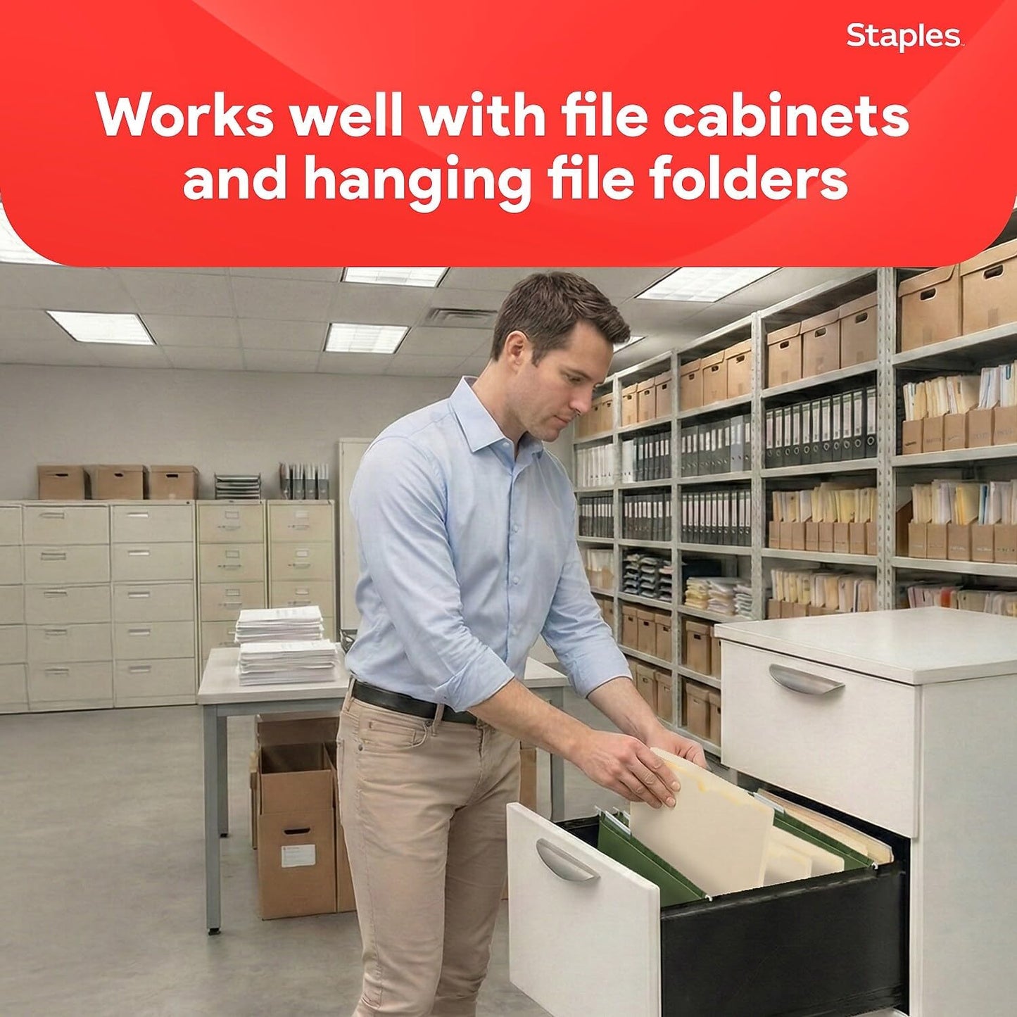 Staples File Jackets, Letter Size, 1‑Inch Expansion, Reinforced Manila Pocket Folders for Filing & Organization – 50/Pack
