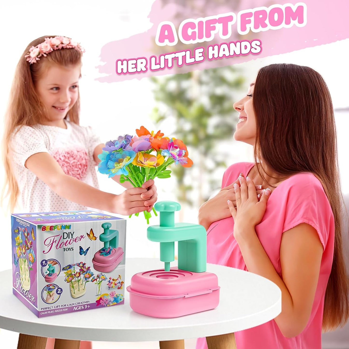 beefunni Flower Bouquet Craft Kits, DIY Arts and Crafts for Kids 4-6-8, Upgrade Colorful Flowers Toys for 4 5 6 7 8+Year Old Girl Birthday Gifts Ideas, Easter Basket Stuffers Gifts for Kids Toddler