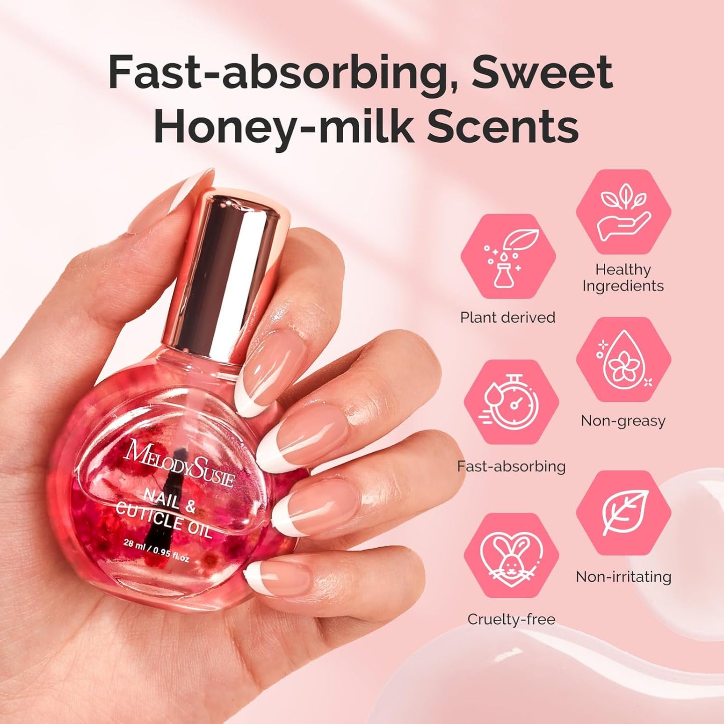 MelodySusie 28ml Rose Cuticle Oil for Nails,Infused with Real Flowers, Strengthens, Repairs,Hydrating and Nourishing Cuticle Oil for Stronger, Healthier Nails 0.95 fl. Oz