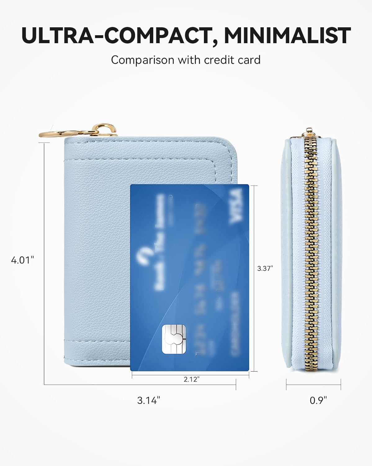BOSTANTEN Credit Card Holder RFID Leather Small Wallets Woman, Accordion Zipper Card Wallet, Sky Blue
