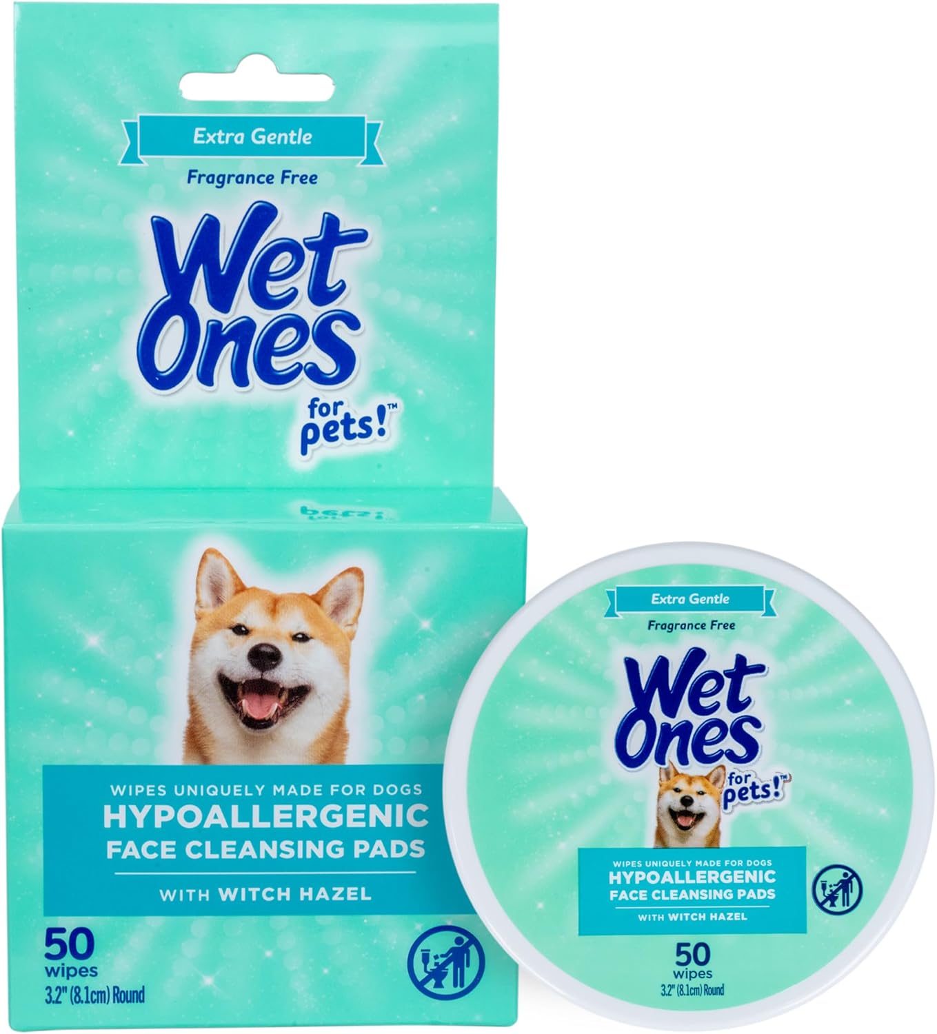Wet Ones for Pets Hypoallergenic Face Cleansing Pads for Dogs, Fragrance Free - Small, Disposable Round Dog Face Cleaning Wipes, Extra Gentle, 50 Count