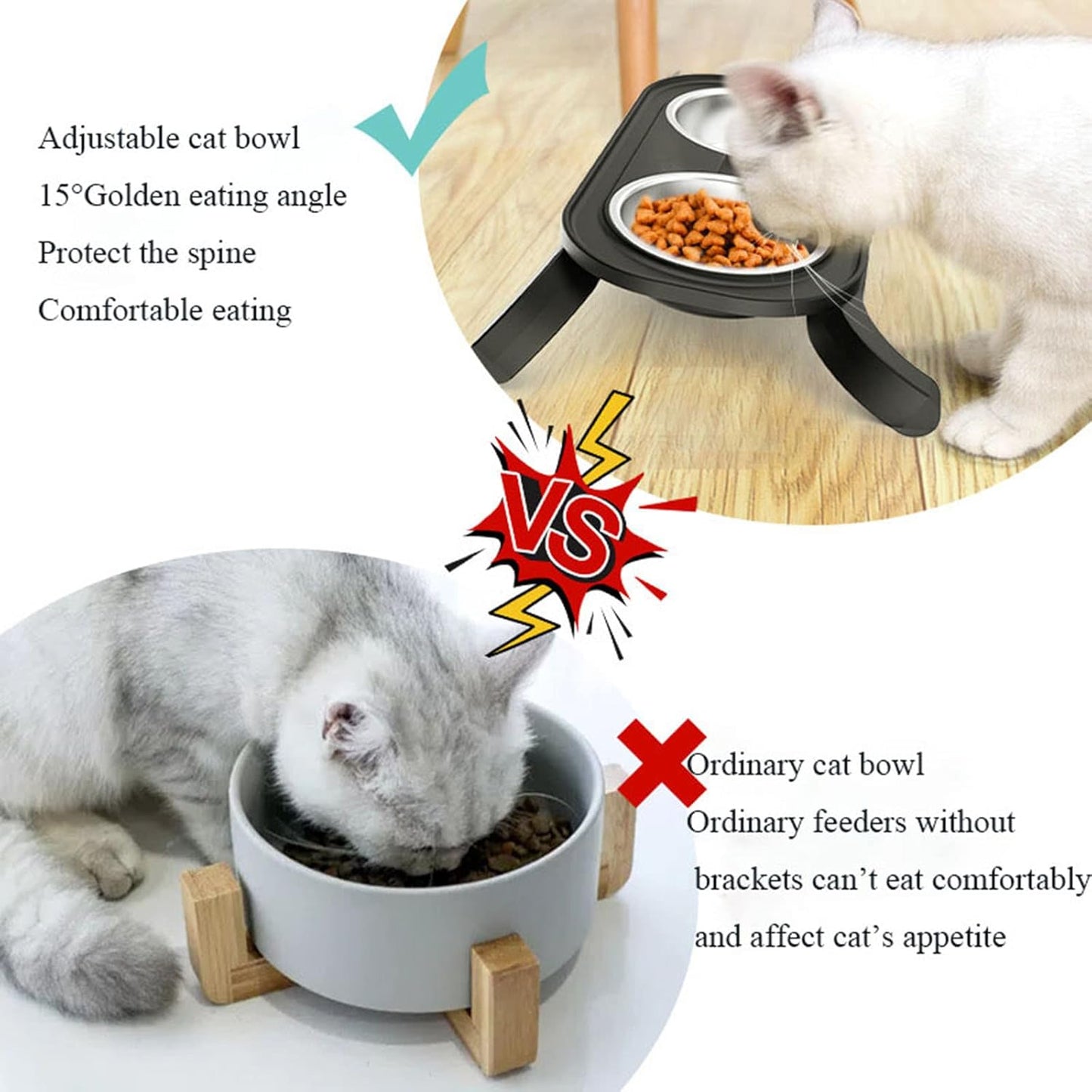 Elevated Dog Bowls, Raised Cat Bowl Stand Feeder with 3 Adjustable Heights, Durable Dog Food Bowl with 2 Stainless Steel Food and Water Bowls for Pets Puppy Medium Dogs Cats