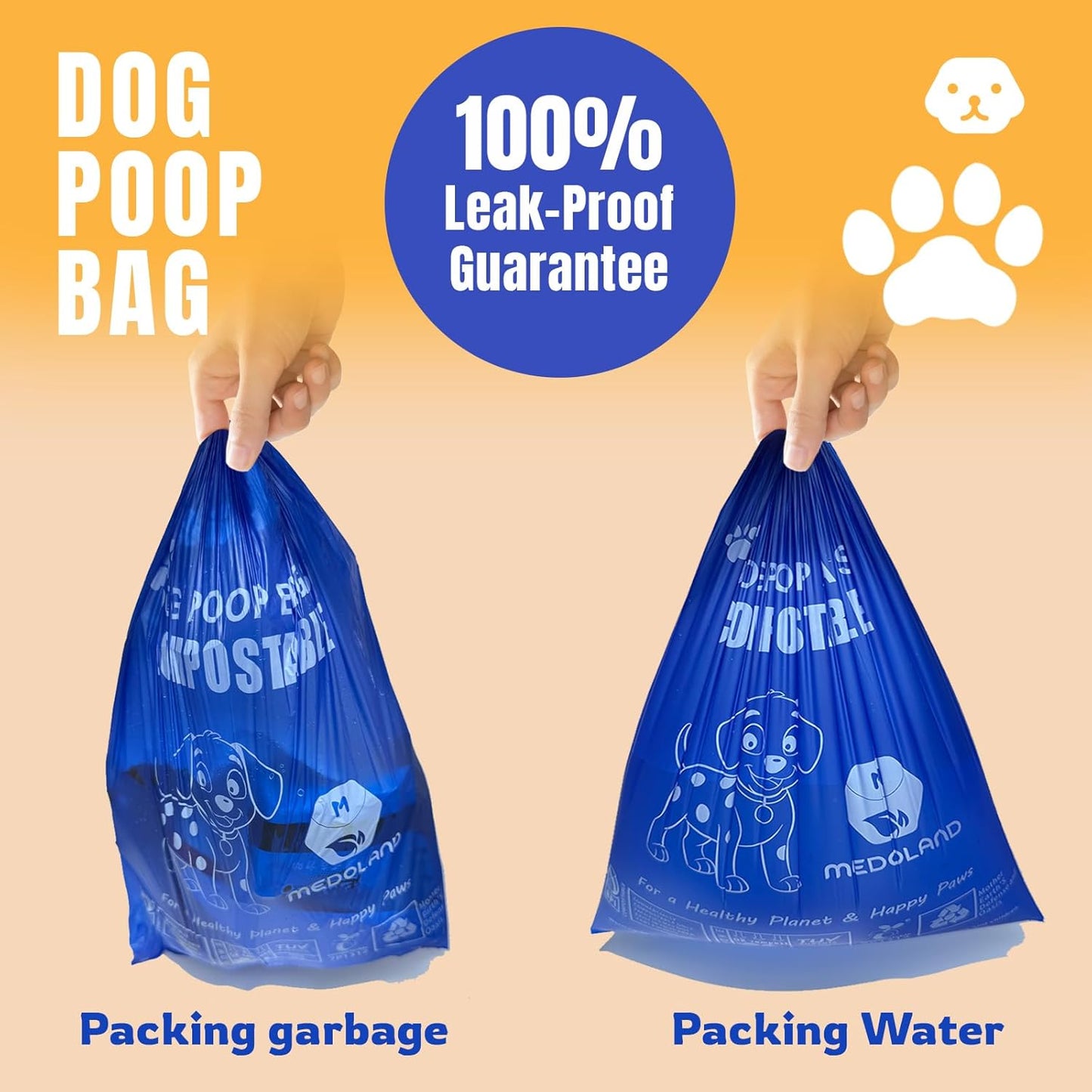 Compostable Dog Poop Bags BPI Certified Biodegradable Pet Waste Bags Leak-Proof Thickened and Opaque Eco Design (7 rolls & a dispenser)
